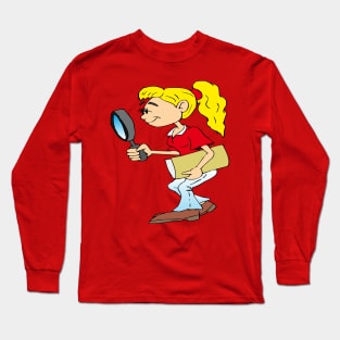 schoolgirl with magnifying glass Long Sleeve T-Shirt